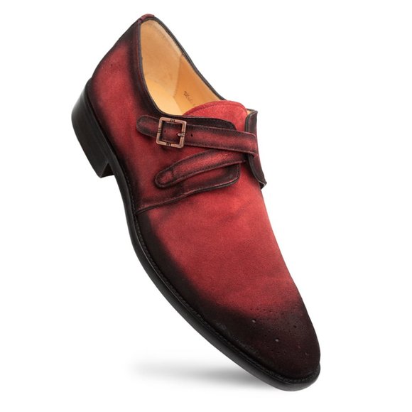 Bashwood Handmade Red Patina Suede Leather Monkstraps - Picture 2 of 4